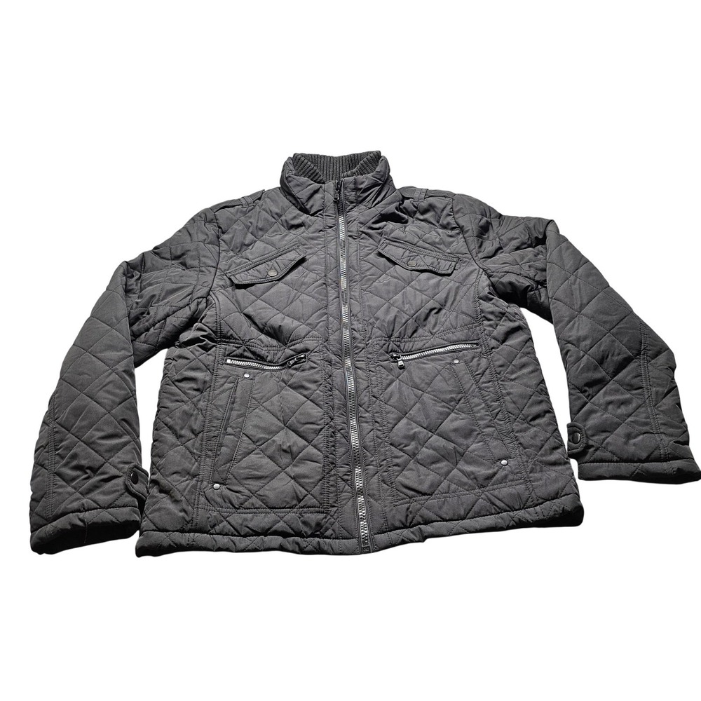 Kenneth Cole Reaction Quilted Field Jacket Mens L Black Full Zip 44SNO1008